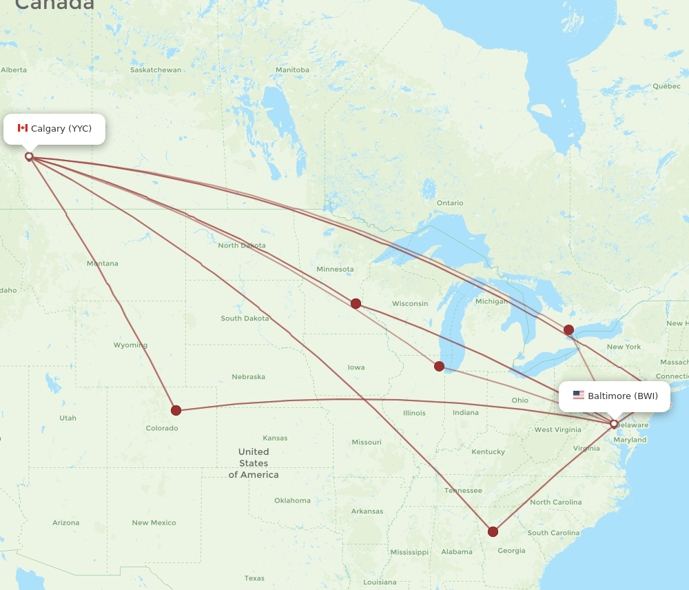 BWI-YYC flight routes
