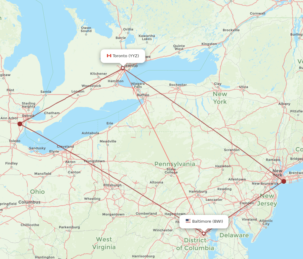 BWI-YYZ flight routes