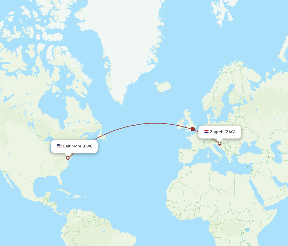 BWI-ZAG flight routes