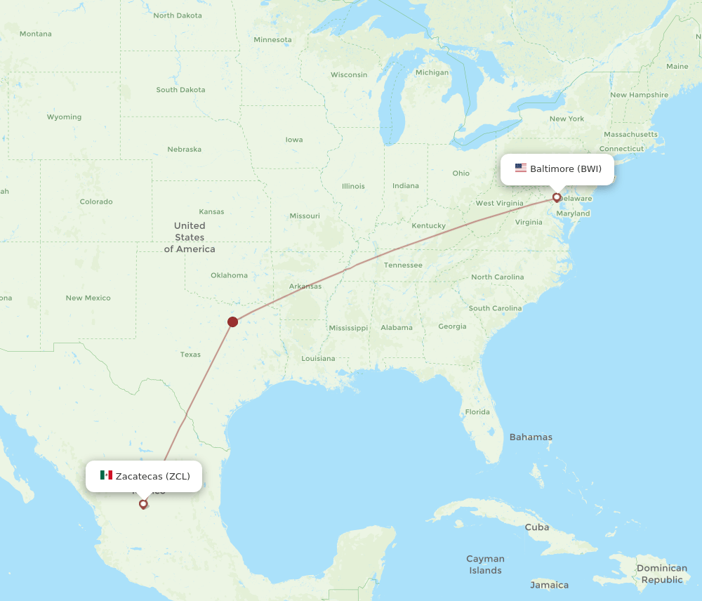 BWI to ZCL flights and routes map