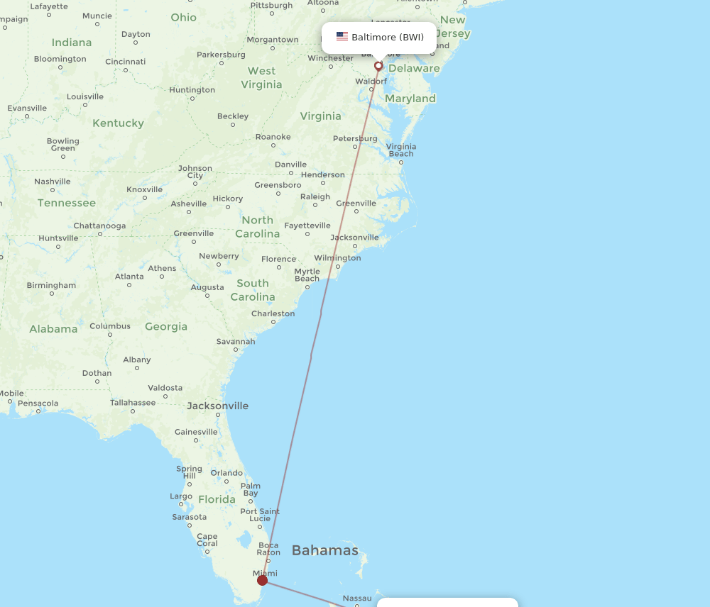 BWI-ZSA flight routes