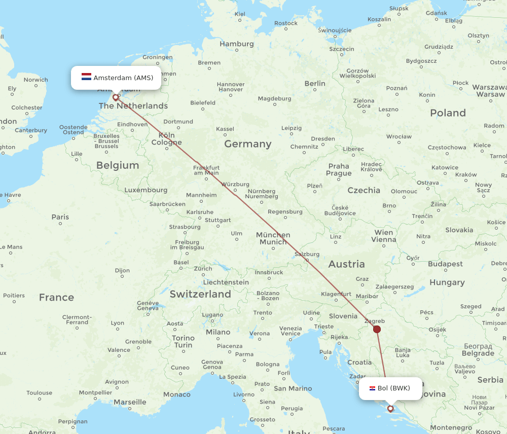 BWK-AMS flight routes