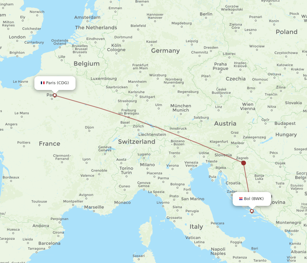 Paris - Bol route map and flight paths