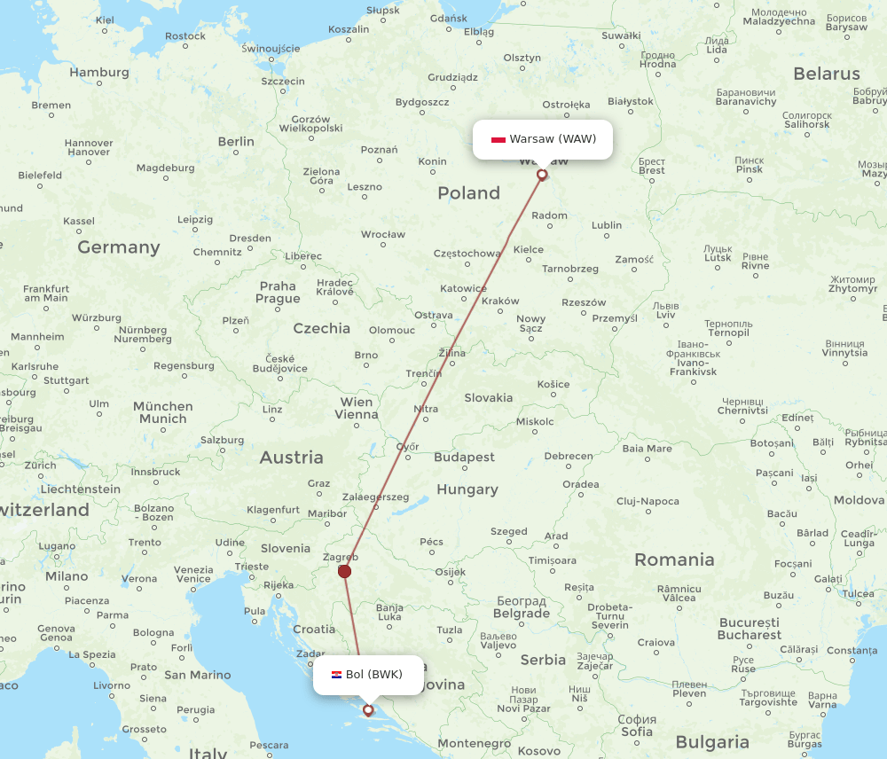 BWK-WAW flight routes