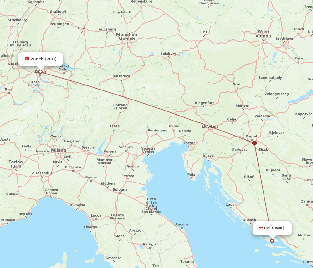 Zurich - Bol route map and flight paths