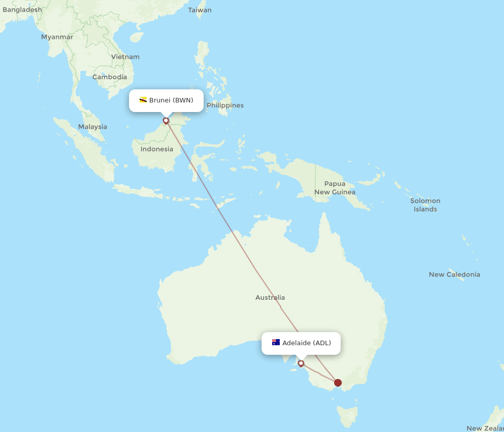 BWN-ADL flight routes