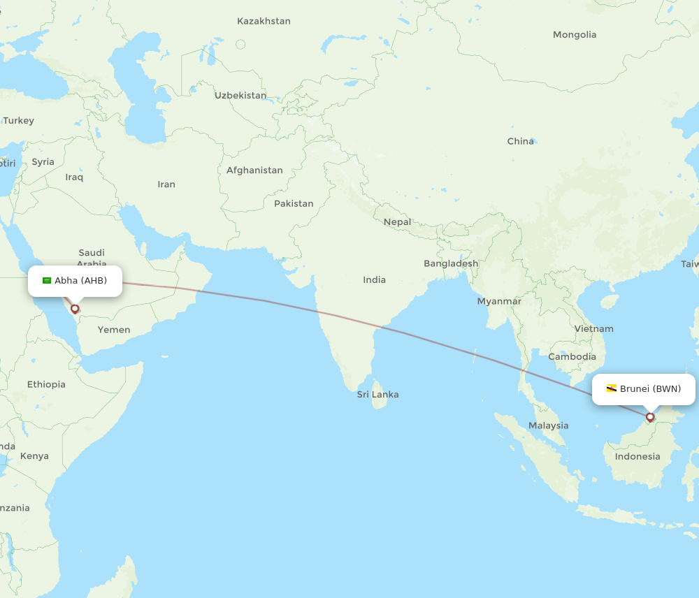 BWN to AHB flights and routes map