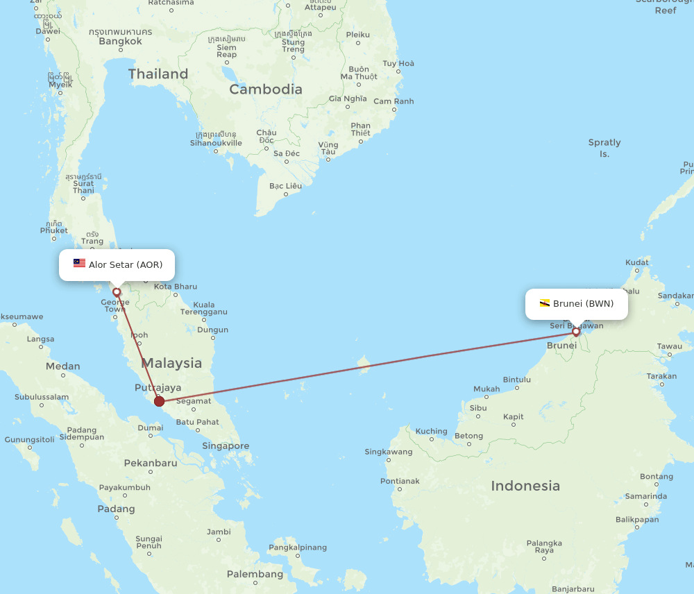 BWN to AOR flights and routes map