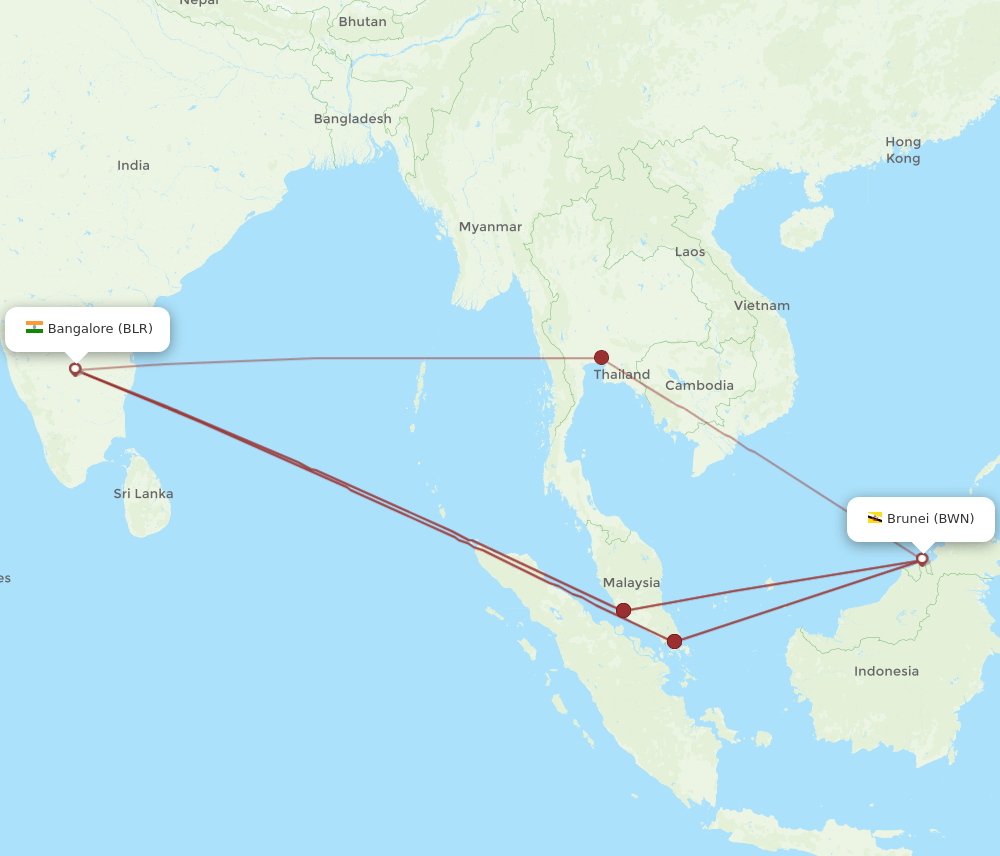 BWN-BLR flight routes