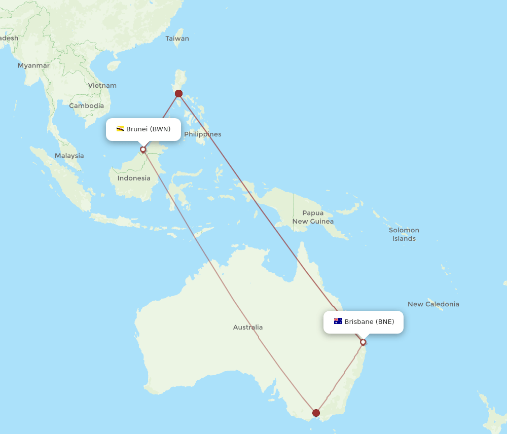 BWN to BNE flights and routes map