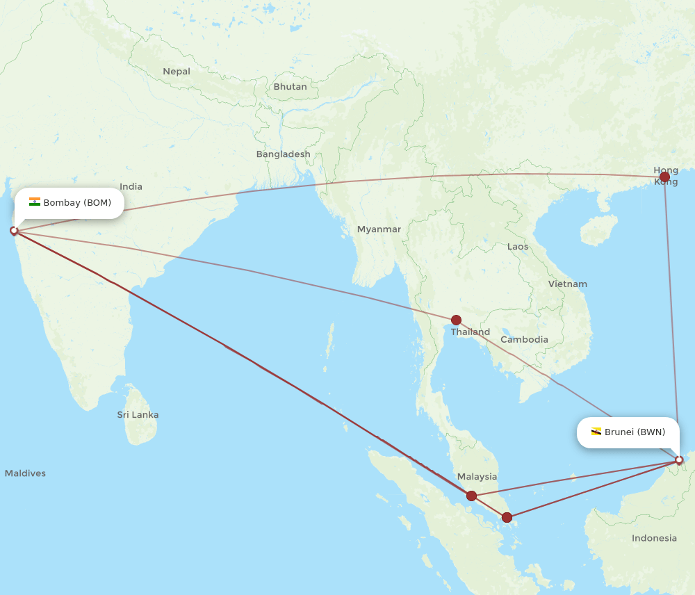 BWN-BOM flight routes