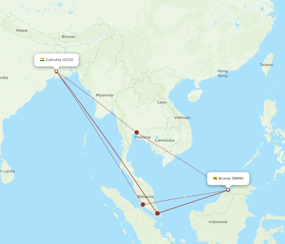 BWN-CCU flight routes