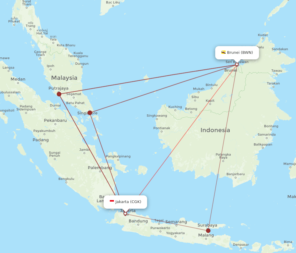 BWN-CGK flight routes