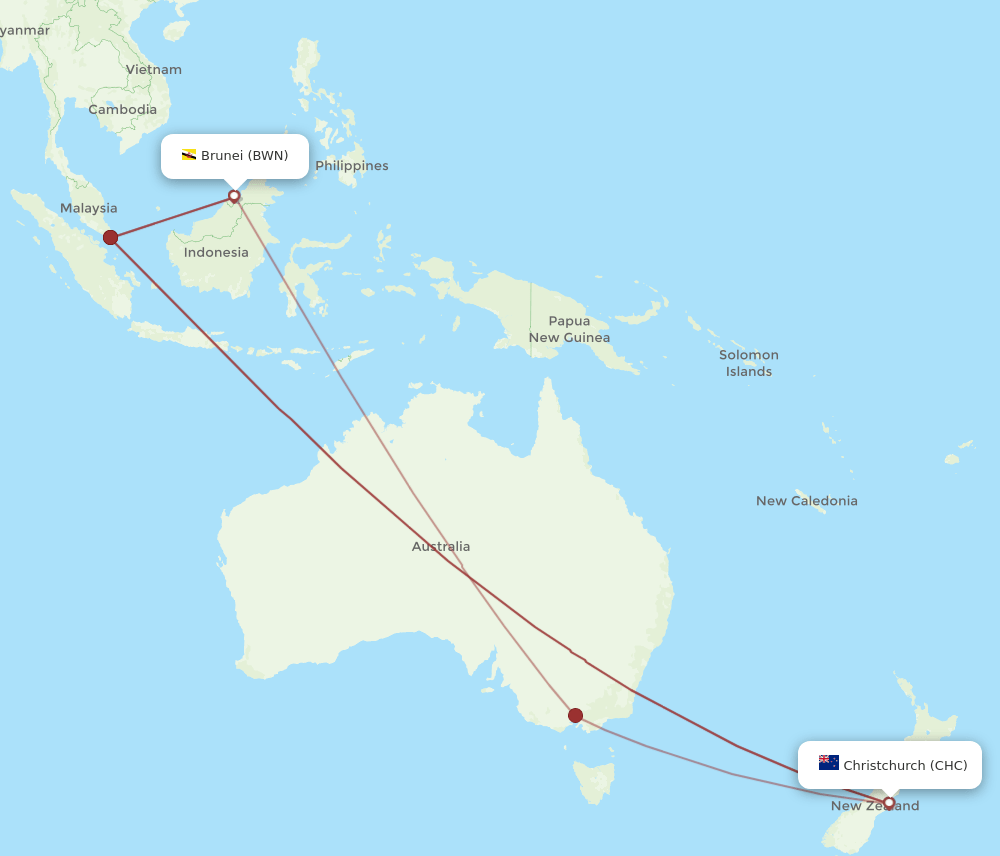 BWN-CHC flight routes