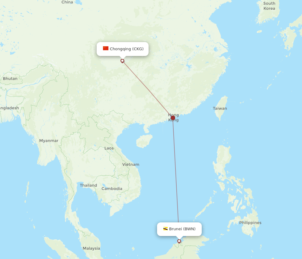Chongqing - Bandar Seri Begawan route map and flight paths