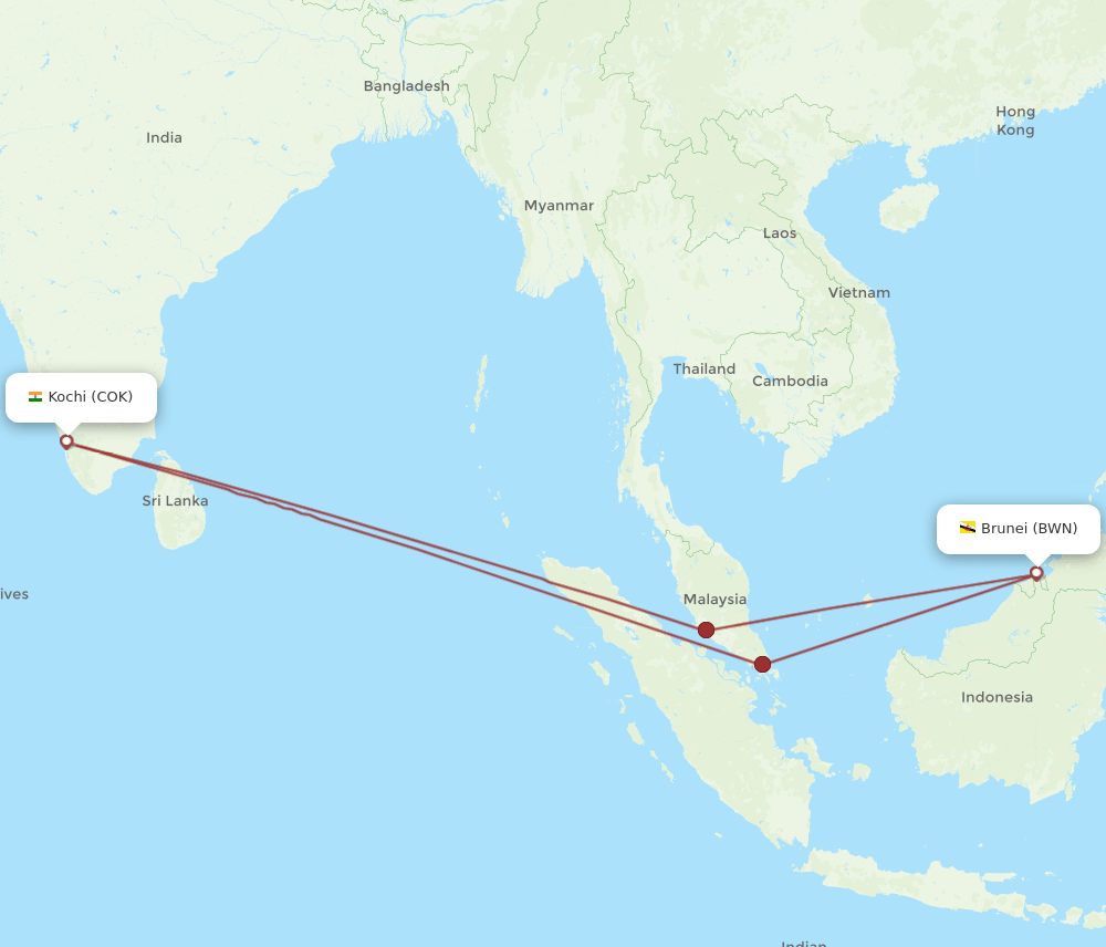 BWN-COK flight routes
