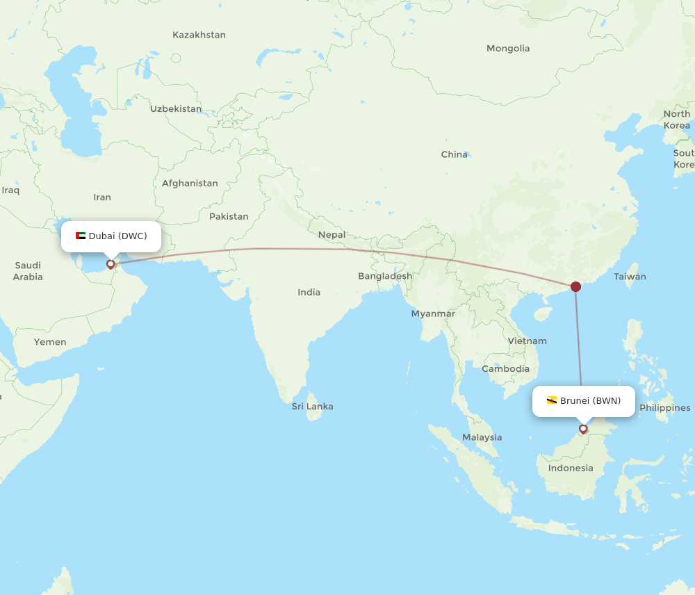 Bandar Seri Begawan - Dubai route map and flight paths