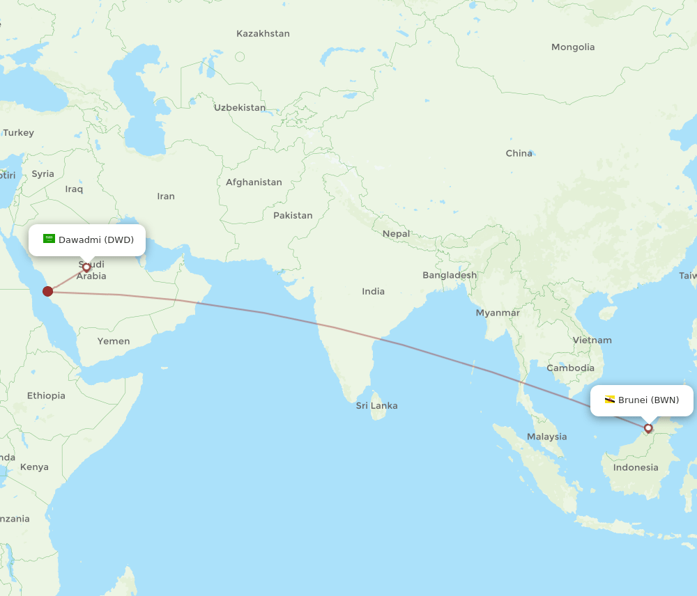 Dawadmi - Bandar Seri Begawan route map and flight paths