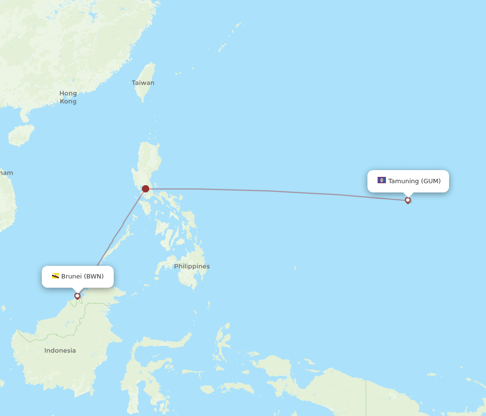 BWN-GUM flight routes
