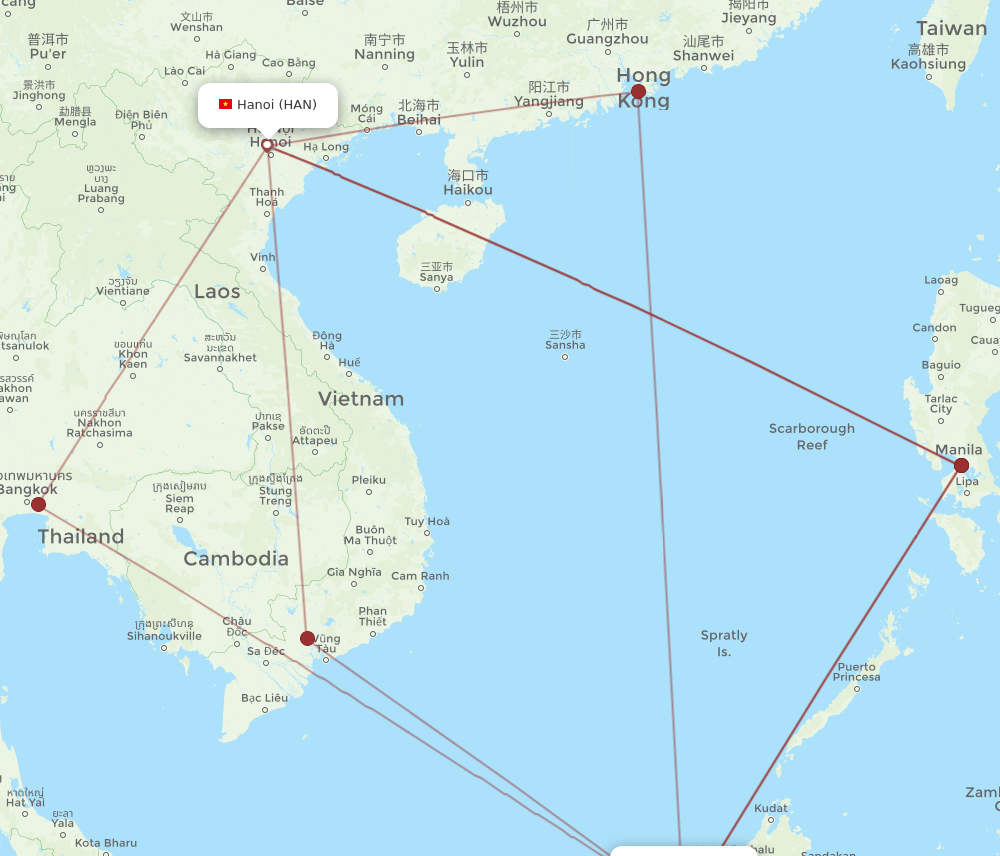 BWN-HAN flight routes