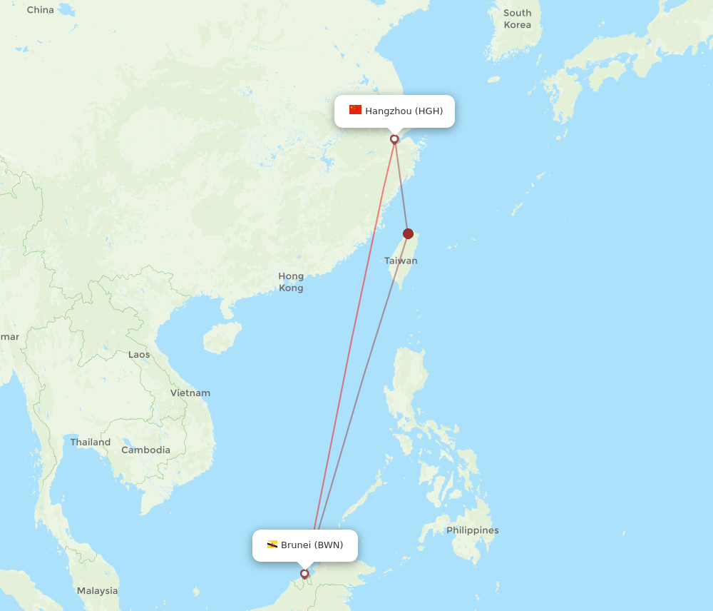 BWN-HGH flight routes