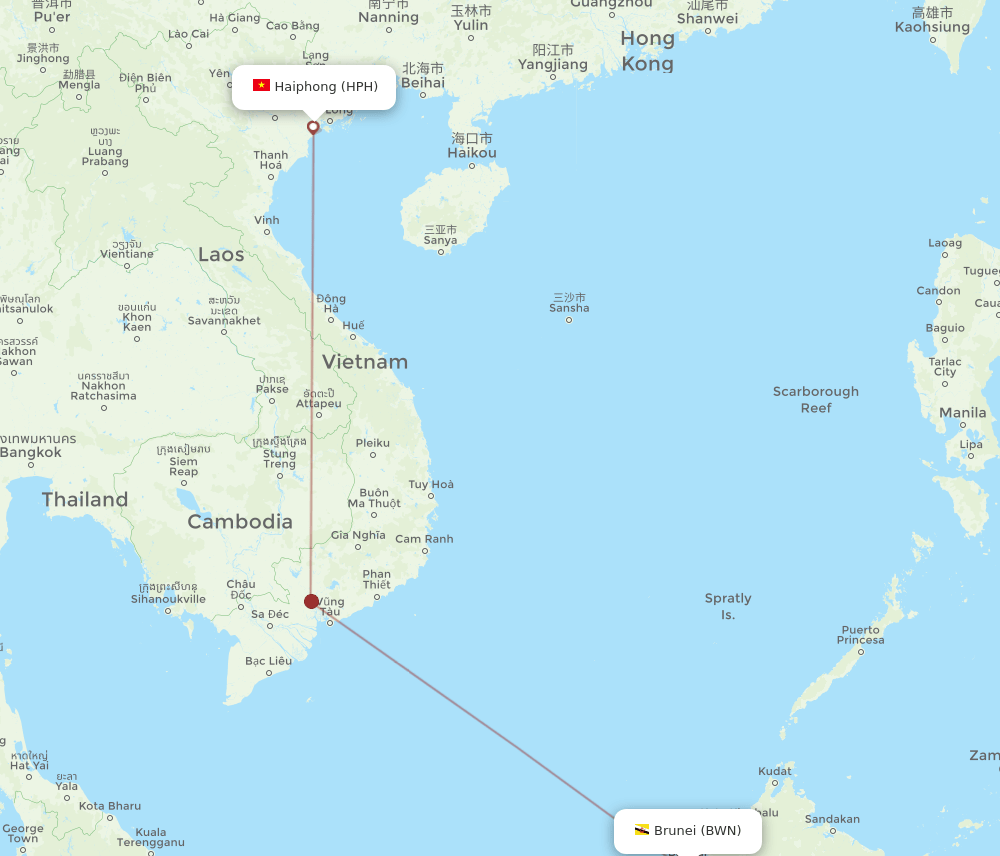 BWN to HPH flights and routes map