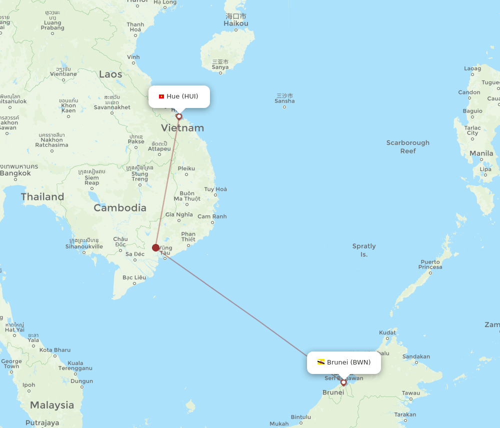 BWN-HUI flight routes