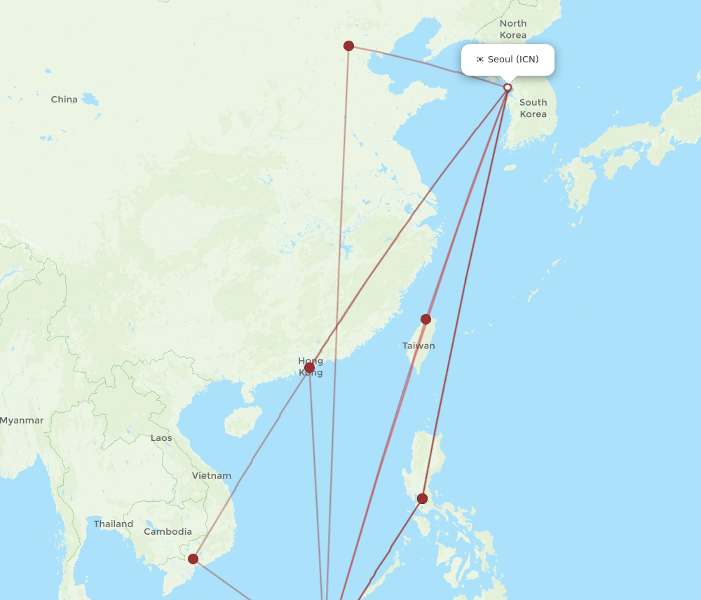 BWN-ICN flight routes