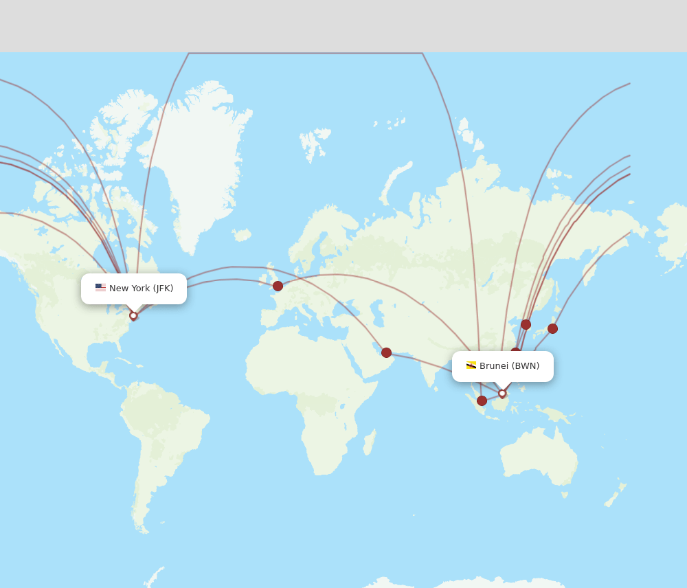 BWN-JFK flight routes