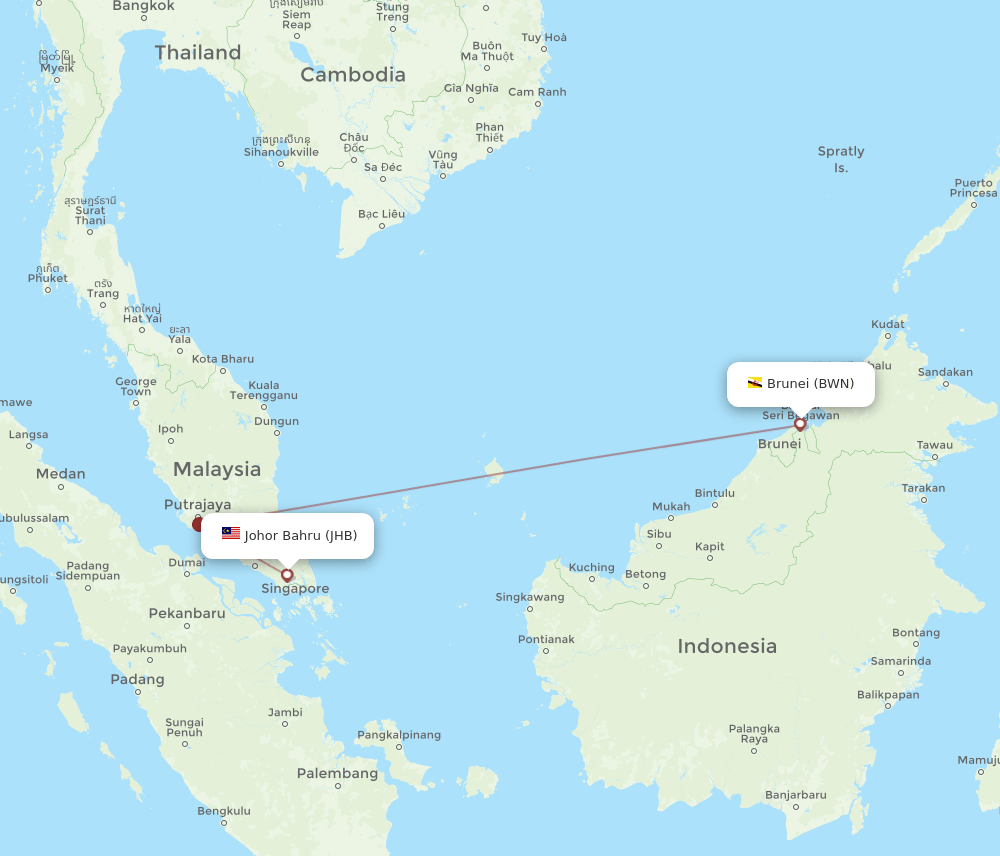 BWN-JHB flight routes