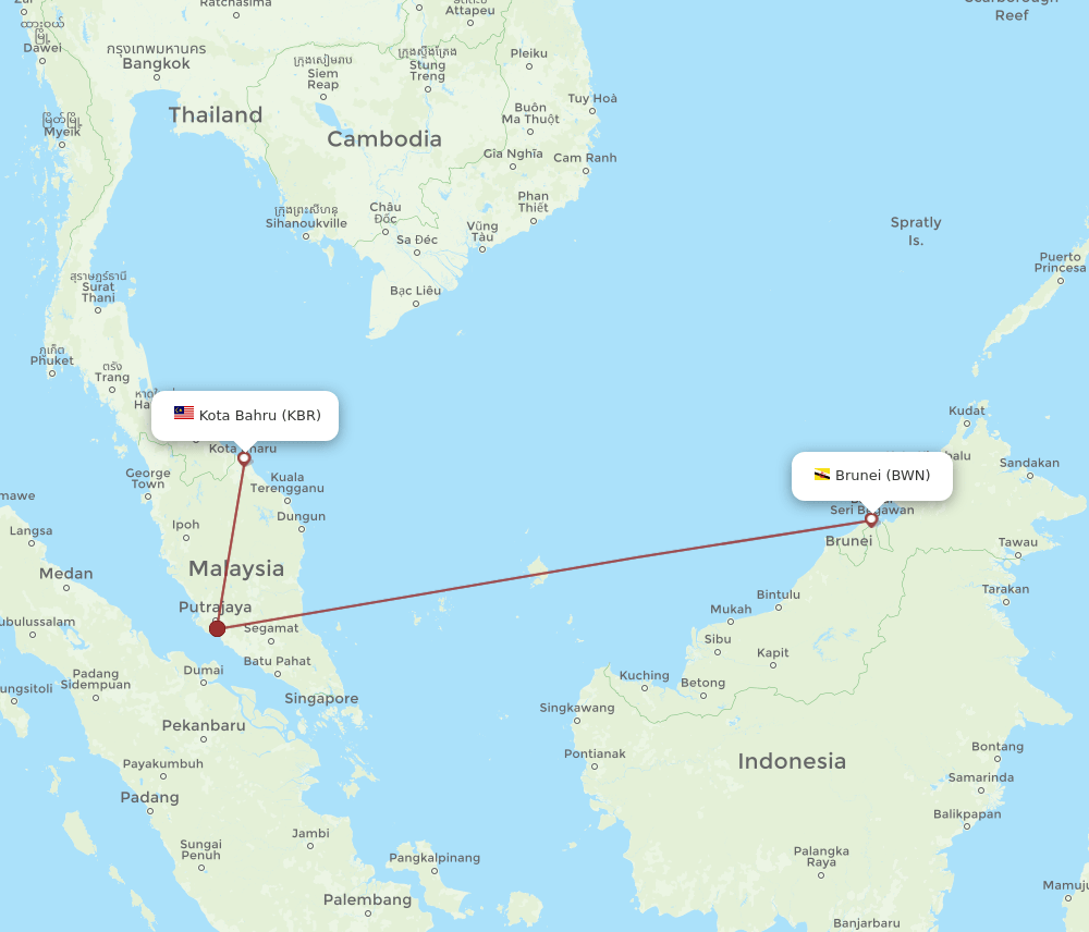 BWN-KBR flight routes
