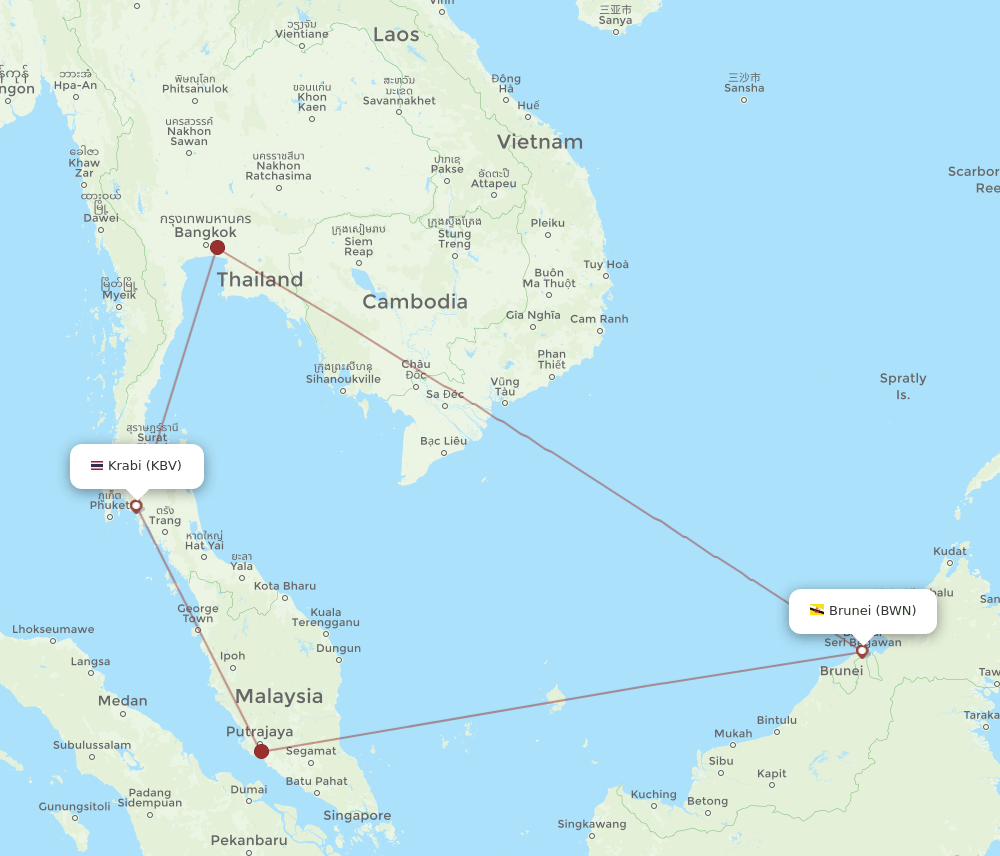 BWN to KBV flights and routes map
