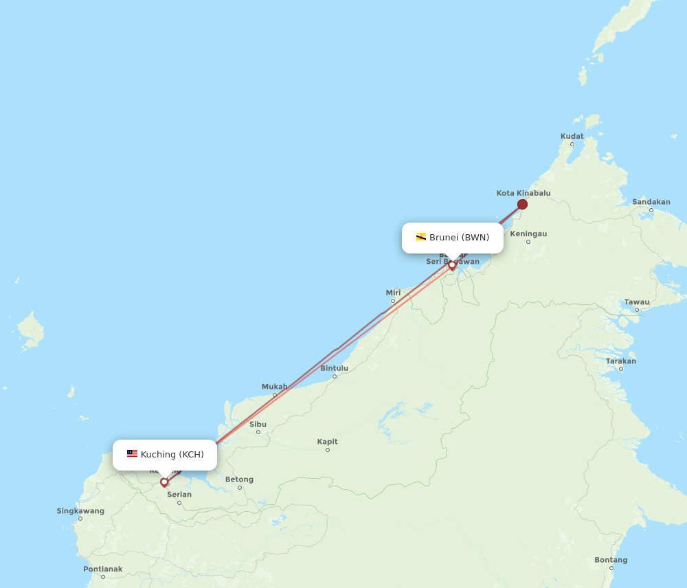 BWN-KCH flight routes
