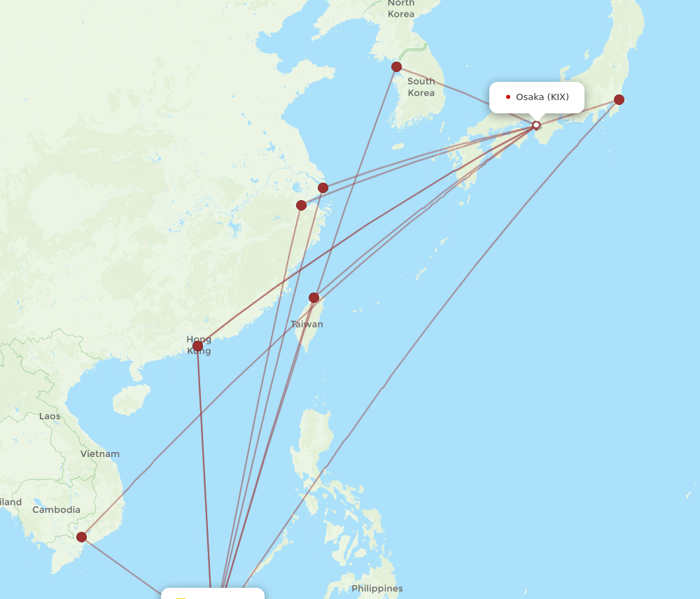 BWN-KIX flight routes