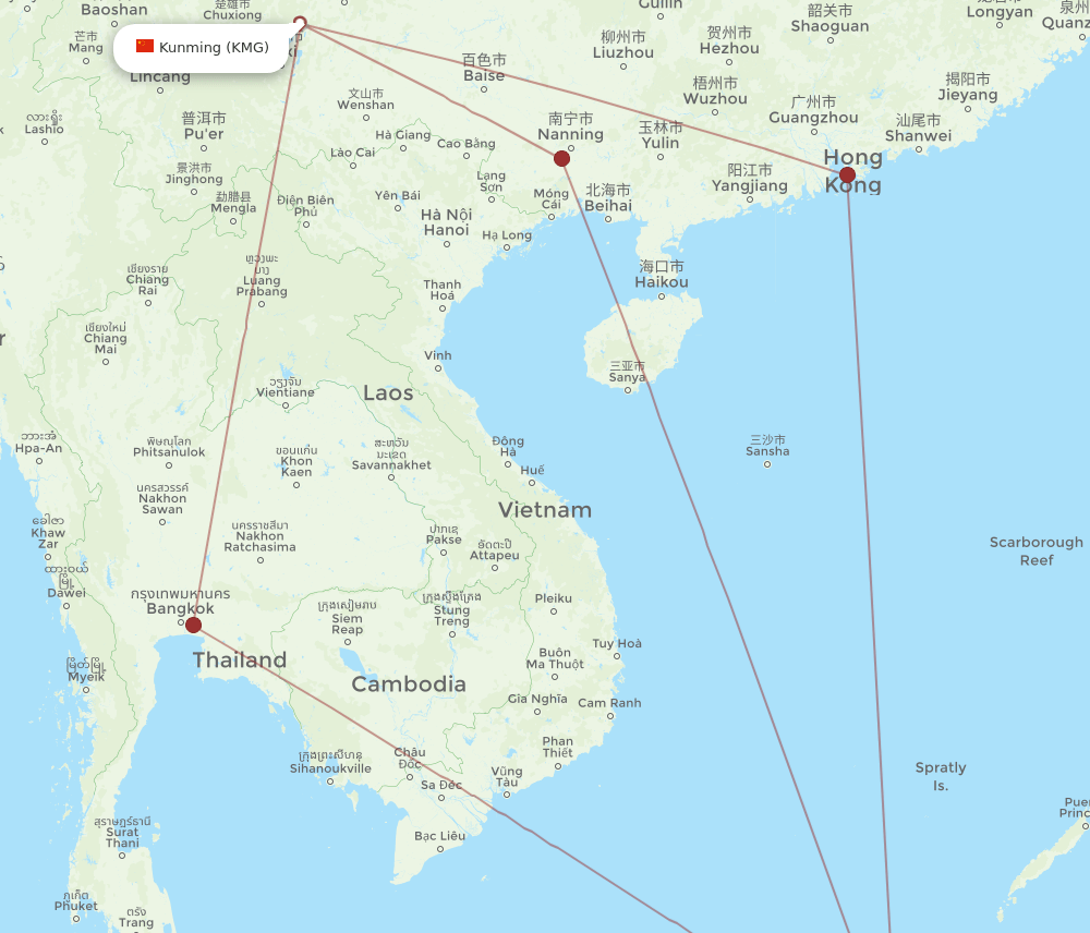 BWN-KMG flight routes