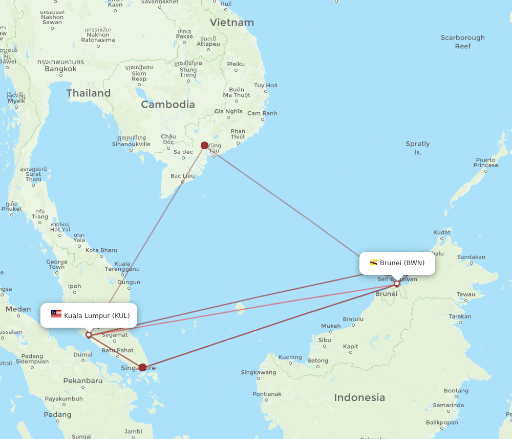 BWN-KUL flight routes