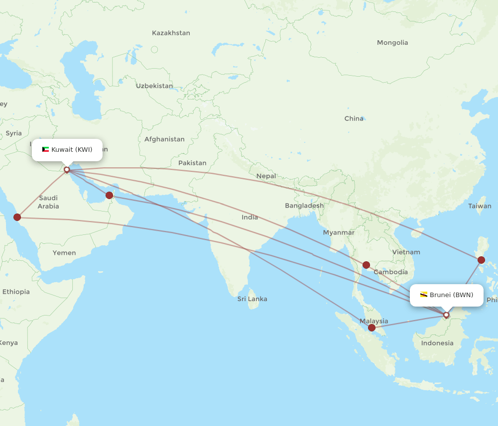 BWN-KWI flight routes