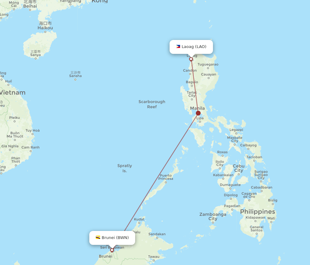 BWN to LAO flights and routes map