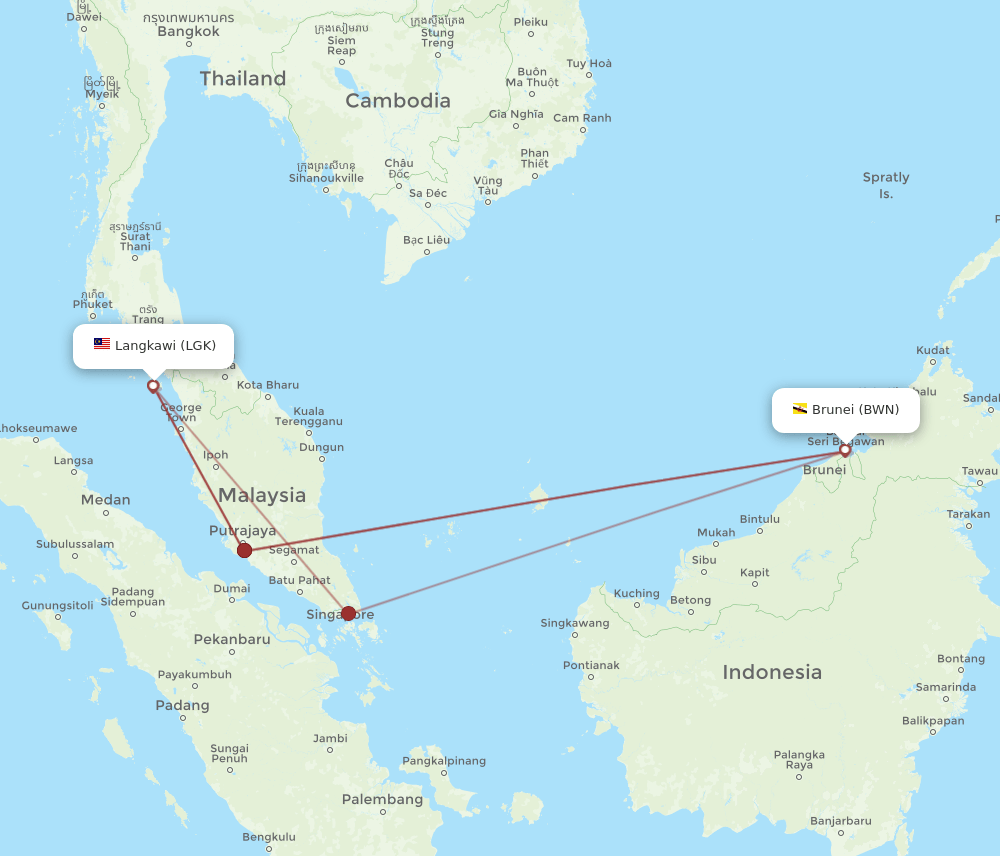 BWN to LGK flights and routes map