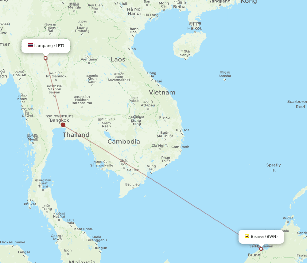 BWN to LPT flights and routes map