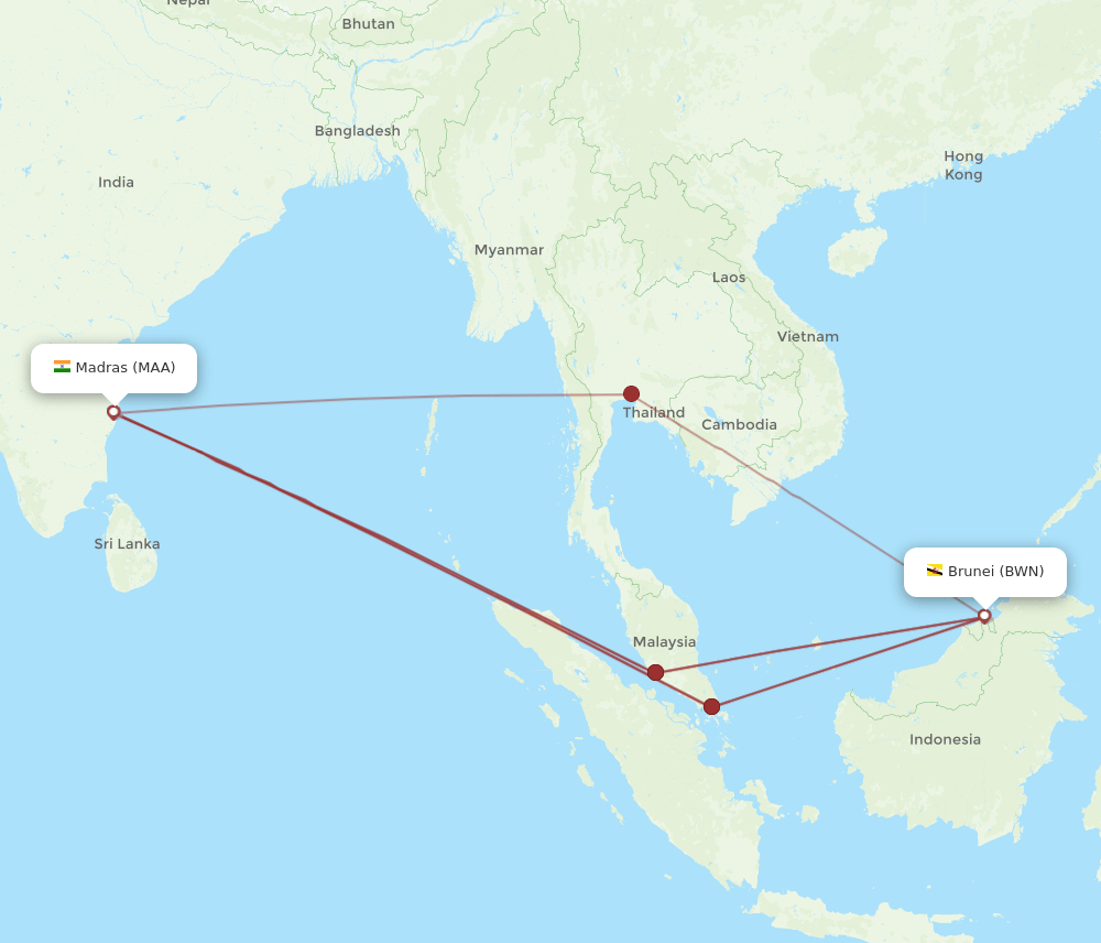 BWN-MAA flight routes