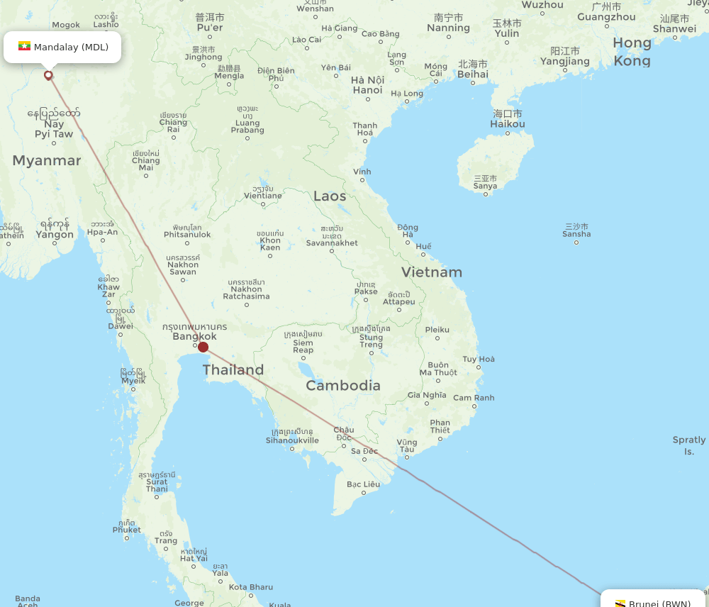 BWN to MDL flights and routes map