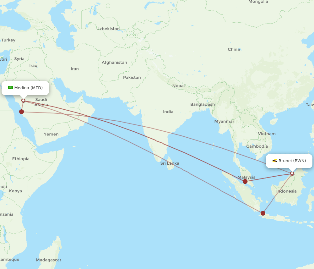 BWN to MED flights and routes map