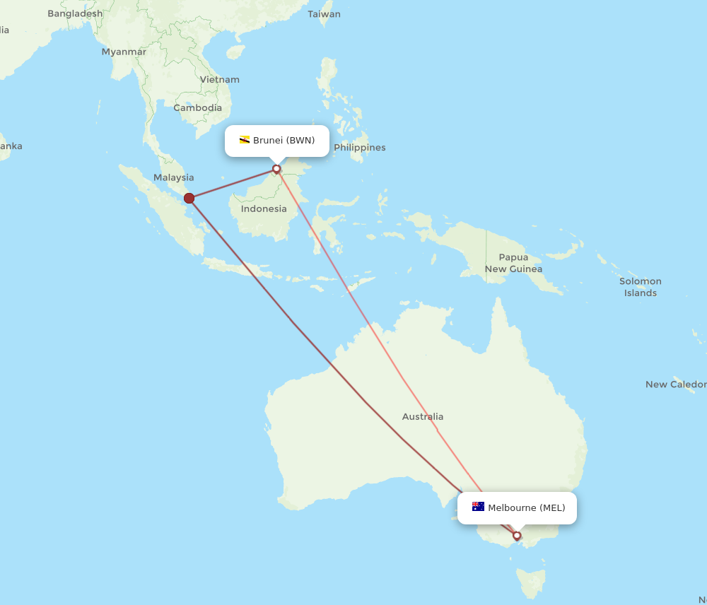 BWN to MEL flights and routes map