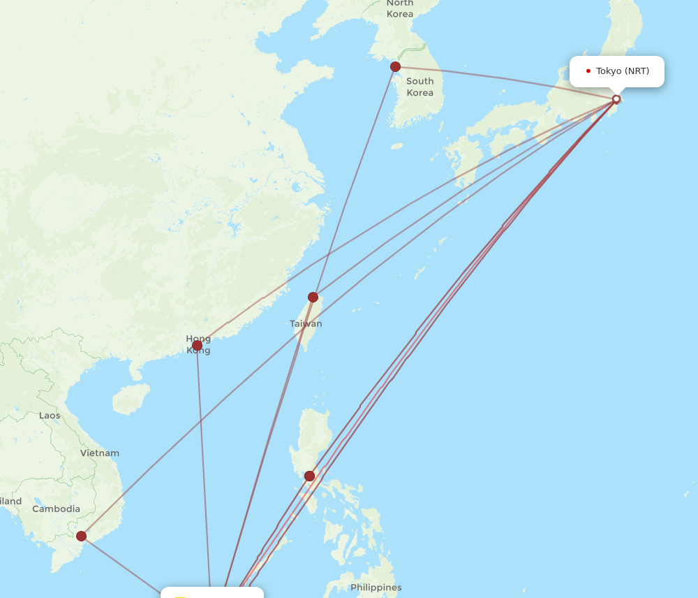 BWN to NRT flights and routes map