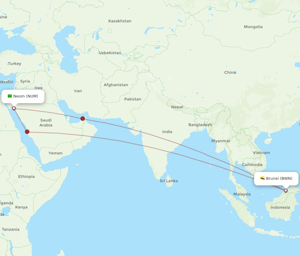 Neom Bay - Bandar Seri Begawan route map and flight paths