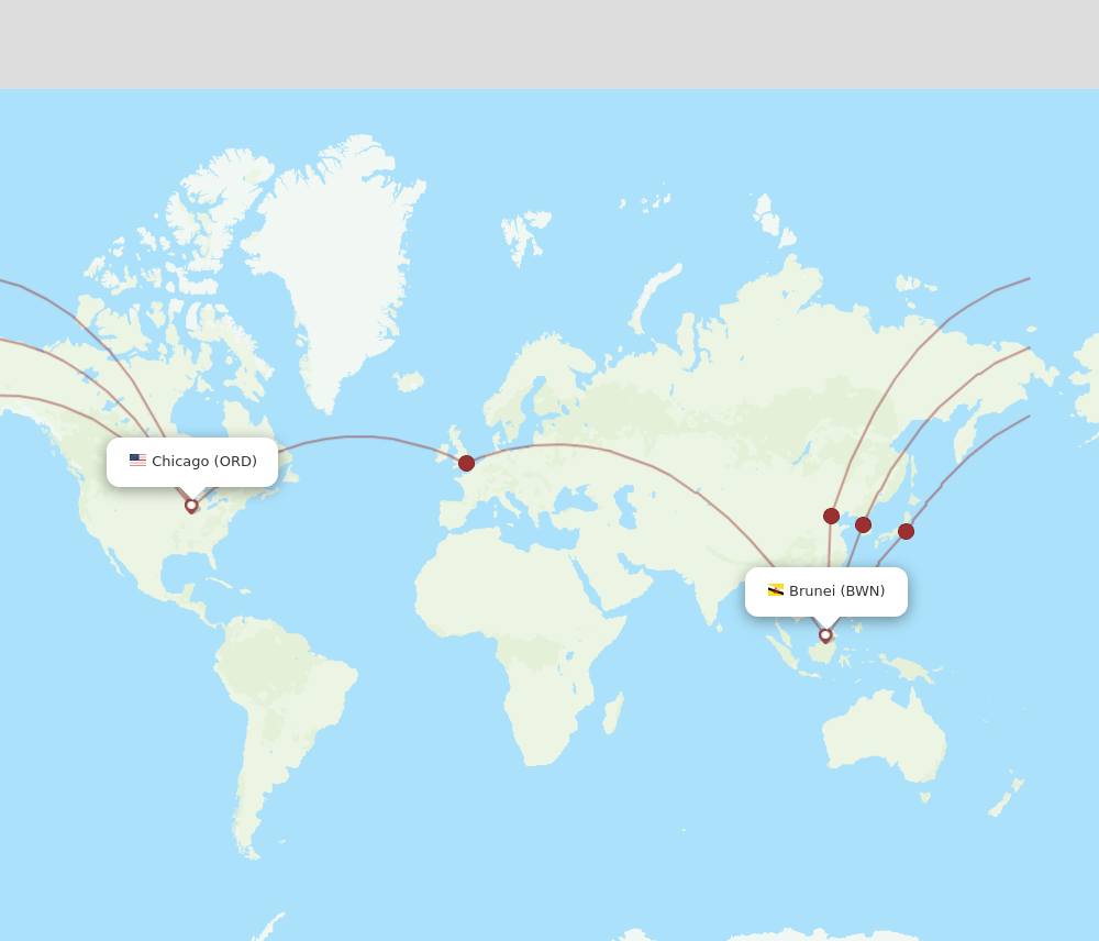Chicago - Bandar Seri Begawan route map and flight paths