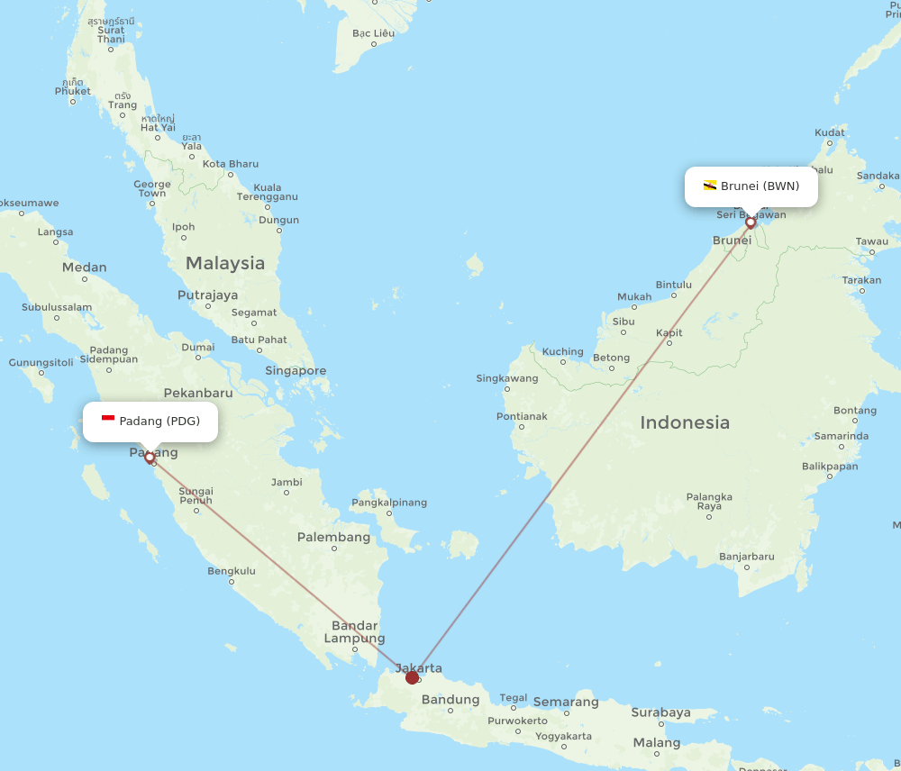 BWN-PDG flight routes