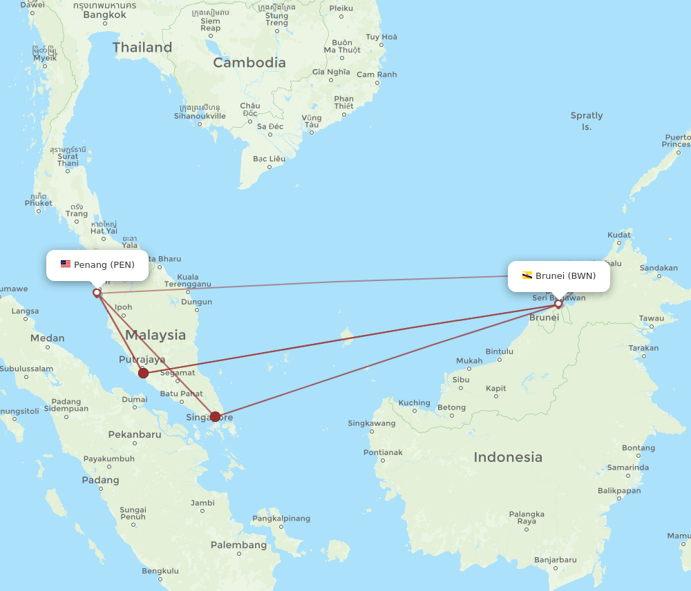 BWN-PEN flight routes