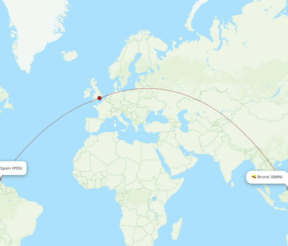 BWN-POS flight routes